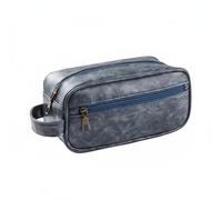 LeeQinersw Men Toiletry Pouch Travel Organizer Bag Cosmetic Case Waterproof PU Leather with Sturdy Handle and Organized Layout Suitable for Business Trips Storage, Blue, Single Layer