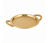 LeeQinersw Round Serving Tray Decorative Display Tray Hammered Metal Platter With Shallow Profile Raised Edge And Handles Alloy Suitable for coffee table, 28.5 21 4 Cm, Small