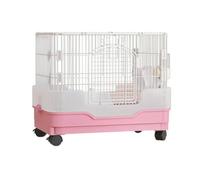 LeeQinersw Single-Layer Small Animal Cage with Wheels Sturdy Indoor Hare Cage with Ramp and Elevated Level Space-Saving Hare Hutch for Guinea Pig Owners, Pink