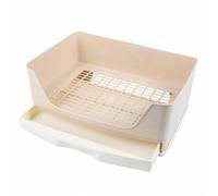 LeeQinersw Small Animal Toilet with Slide-out Drawer Easy to Clean Grated-Floor Small Animal Toilet Sturdy Guinea Pig Litter Pan with Grid, Beige