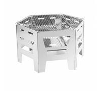 LeeQinersw Stainless Fire-Resistant Bowl with Cooking Grate Rust-Resistant Folding Wood-Fired Cooktop Compact Portable Grill