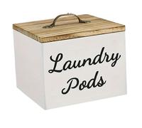LeeQinersw Wooden Storage Box with Lid, Wood Rustic Laundry Dryer Sheet Holder Dishwasher Pods & Laundry Pods Organizer, Pods Container with Lid, for Laundry Room Countertop, White laundry pod
