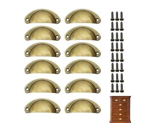 LeeQunQ 12 PCS Shell Cup Cabinet Handles, Vintage Shell Cup Pull Handles, Semi Circle Drawer Pull Handle, for Handware Drawer Dresser Door