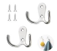 LeeQunQ 2 PCS Door Hooks Screw in, Coat Hooks for Door, Hooks for Hanging, for Kitchen Bedroom Wall Bathroom Hanging with Screws(Silver)