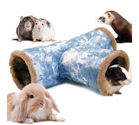 LeerKing 3 Way Guinea Pig Tunnel Canvas Rabbit Tunnels and Hides Rat Tube Hideout Sleep Collapsible Toy Accessories for Ferrets Squirrel Hedgehog Chinchillas Blue L