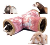 LeerKing 3 Way Guinea Pig Tunnel Canvas Rabbit Tunnels and Hides Rat Tube Hideout Sleep Collapsible Toy Accessories for Ferrets Squirrel Hedgehog Chinchillas Pink L