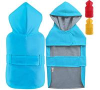 LeerKing Dog Raincoat Waterproof Double Layer Soft Lining Breathable Rain Jacket with Adjust Waist Strap Hooded Slicker Poncho for Dogs, Blue, L