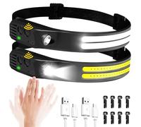 Leerweii 2Pack Head Torch Rechargeable, Super Bright Headtorch 6 Lighting Modes with Motion Sensor, 230°Wide Angle Led Head Torch IPX5 Waterproof for Hiking, Running, Camping