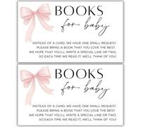 LEES A.M. Bring a Book Baby Shower Request Card, Pink Bow Design, 50 Pack, Girl Baby Shower Library Request Cards, Storybook Gift Invitation