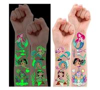 Leesgel 10 Sheets Glow in the Dark Mermaid Temporary Tattoos for Children, Pinata Birthday Gift for Boys and Girls of All Ages