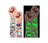 Leesgel 12 Sheets Luminous Shark Temporary Tattoos for Kids, Kids Birthday Shark Theme Party Decorations, Games Prizes Toys for Boys Girls Under the Sea Party Supplies
