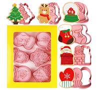 Leesgel Christmas Cookie Cutter for Baking, 6pcs 3D Pressable Embossed Pastry Cutter Shapes Biscuit Stamp for Christmas Cookie Decorating Kit Party Decorations Supplies