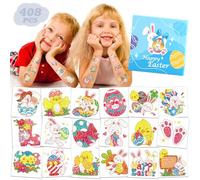 Leesgel Easter Glitter Tattoos for Kids, 408 Individual Sheets Temporary Tattoo for Easter Decorations, Easter Stickers, Party Bag Fillers for Children Easter Egg Hunt Basket Toys Activities