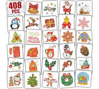 Leesgel Glitter Tattoos for Kids Christmas Decorations, 408pcs Christmas Stickers Temporary Tattoos - Christmas Tree/Santa/Reindeer/Xmas Hat and More, Christmas Eve Box Fillers Stocking Party Toys