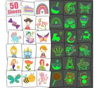 Leesgel Glow Tattoos for Girls, Individual 50 Sheets Temporary Tattoos - Mermaid/Princess/Fairy/Butterfly Tattoo Stickers, Party Bags Fillers for Girls Birthday Supplies Favours