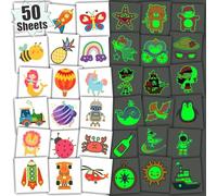 Leesgel Glow Tattoos for Kids, Individual 50 Sheets Temporary Tattoos - Pirate/Animal/Vehicle/Butterlfy Tattoo Stickers, Party Bags Fillers for Kids Boys Girls Ideas Favours Supplies