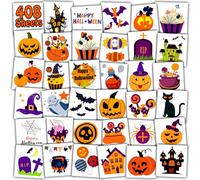 Leesgel Halloween Decorations for Kids, 408 Sheets Individually Wrapped Temporary Tattoos for Halloween Costumes Outfit Accessories, Treats Party Bag Fillers for Boys Girls Games Toys