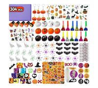 Leesgel Halloween Party Bag Fillers, 304pcs Box Set - Spider/Bat/Slap Bracelet/Balloon/Keychain/Snake/Tattoos Stickers for Kids Games Prizes Toys Trick or Treat Stuff Pinata Gifts (LGYZ660)
