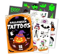 Leesgel Halloween Tattoos for Kids, 12 Sheets Luminous Temporary Tattoo Stickers for Halloween Decorations, Glow Party Bag Fillers for Boys Girls Costumes Makeup Accessories Sweets Games Toys