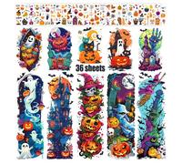 Leesgel Halloween Tattoos for Kids, 36 Sheets Mixed Size Kids Tattoos Sleeves, Full Arm Half Arm Face Hand Tattoo Stickers for Halloween Decorations Costumes Makeup Accessories