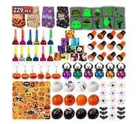 Leesgel Halloween Toys for Kids Party Bag Fillers, 229pcs Halloween Sweets Bag/Balloon/Slap Bracelet/Stamp/Spider/Bat/Temporary Tattoos/Stickers, Halloween Games Prizes Trick or Treat Stuff