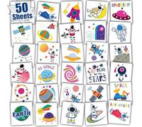 Leesgel Outer Space Tattoos for Kids, Individual 50 Sheets Temporary Tattoos Stickers for Outer Space Party Decorations, Outer Space Toys for Boys Party Bags Fillers Supplies Favours