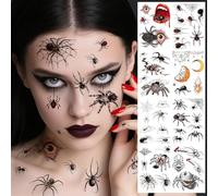 Leesgel Spider Tattoos for Halloween, 8 Sheets Temporary Tattoos for Women Adults Kids, Spider Web Face Stickers for Halloween Costumes Makeup Accessories Decorations