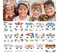 Leesgel Temporary Face Tattoos for Kids, 24 Sheets Face Tattoo Stickers for Boys Girls Body Face Paint Makeup Halloween Decorations, Birthday Party Bag Fillers Supplies Favours