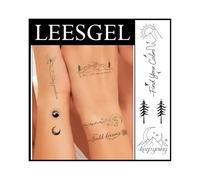 Leesgel Temporary Tattoos, 4 Sheets Animals Landscapes Words Fake Tattoos for men Adults, Black Semi Permanent Personality Stick on Transfer Paper Stickers Body Makeup Accessories