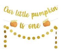 LeeSky Gold Glitter Pumpkin 1st Birthday Banner, Round Decorations for Fall Little Pumpkin Decorations