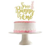 LeeSky Gold Glitter Some Bunny Is One 1st Birthday Cake Topper, Bunny & Easter Occasion, 1 Pcs, 5.2 x 0.3 Inches, Gold Color