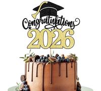 Leetaivie Congratulations 2026 Cake Topper, Class of 2026 Cake Decorations, Congrats Grad Party Decorations, 2026 Graduation Theme Junior/High School/University Graduate Party Decor Supplies
