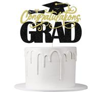 Leetaivie Congratulations Grad Cake Topper, Congrats Grad Cake Decorations, Class of 2026 Party Cake Decorations, Congratulations 2026 Graduation Party Decorations Supplies (Black Gold 6)