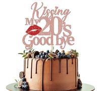Leetaivie Glitter Kissing My 20's Goodbye Cake Topper, Happy 20th Birthday, 1 Count, Rose Gold