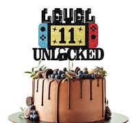 Leetaivie Level 11 Unlocked Cake Topper, Happy 11th Birthday Cake Topper, Video Game Controller Theme Birthday Party Decoration, Glitter Level 11th Game Theme for Kids Boy Girl Bday Party Decorations