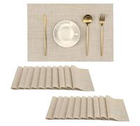 Leetaltree Beige Placemats Set of 20 - Heat Resistant Non-Slip Place mats for Dining Table, Washable Durable PVC Vinyl Woven Table Mats(Beige, 20)