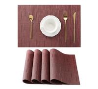 Leetaltree Burgundy Placemats Set of 4 - Heat Resistant Non-Slip Place mats for Dining Table, Washable Durable PVC Vinyl Woven Table Mats（Burgundy, 4）