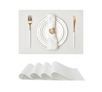 Leetaltree Crystal Clear White Sequin Placemats, Glittering Bridal Shower Supplies, Vinyl Waterproof Washable Place Mats for Elegant Setting, Wedding, Anniversary, Bridal Shower Decor (Set of 4)