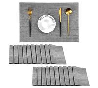 Leetaltree Grey Placemats, Heat Resistant Non-Slip Place mats for Dining Table, Washable Durable PVC Vinyl Woven Table Mats (Set of 20)