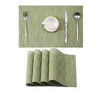 Leetaltree Pea Green Placemats Set of 4 - Heat Resistant Non-Slip Place mats for Dining Table, Washable Durable PVC Vinyl Woven Table Mats（Pea Green, 4）