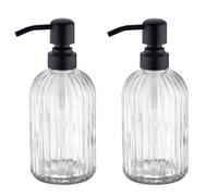 Leetcp Matte Black Dish Kitchen Soap Dispenser, Bathroom Liquid Soap Dispenser with Rustproof Stainless Steel Pump, 16 Oz Glass Bottle,2 Packs