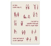 Leetideful Beige and Red Canvas Wall Art, Love Actually Is All Around Warming Quote Poster, Neutral Hues Tiny People Walking Picture, Minimal Typography Print for Bedroom Living Room 12x16in Unframed