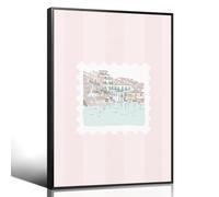 Leetideful Pink Italy Canvas Wall Art, Travel Stamp European City Aesthetic Poster, Trendy Coquette Venice Landscape Wall Decor, Pastel Girly Dorm Apartment Coastal Print Painting 12x16in Unframed