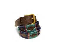 LeeToro Argentine Belt Handmade Leather Belt Men Women Premium Unisex Brown Embroidered Designer Polo Leather Belt Gaucho Belt Buckle in Antique Style, Navy & Turquoise, M= 90, 95, 100