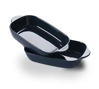 LEETOYI Ceramic Small Baking Dish, Porcelain 2-Piece Rectangular Bakeware with Double Handle, Baking Pans for Cooking and Cake Dinner 7.5"×5 (Royal Blue)