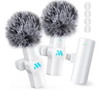 Leettus 2pcs Lavalier Wireless Microphone for iPhone iPad Video Recording,Mini Microphone for Game Live Streaming,Interviews,YouTube,TikTok,Vlog（White）
