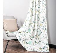 Leeva 2 Panels Green Print Curtains for Dining Room, Elegant Birds Garden Pattern Grommet Top Linen Window Curtain Panel for Sliding Patio Door, 52x63