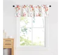 Leeva Blossoming Flower Farmhouse Valance, Rod Pocket Light Filtering Privacy Curtains for Living Room, Faux Linen Curtain Toppers and Valances for Kitchen, W60 x L14, Pink & Green