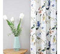 Leeva Blue Window Treatment Curtains for Sliding Door, Garden Elegant Style Birds Print Pattern Grommet Curtain and Drapes for Living Room, 2 Panels, 52x84