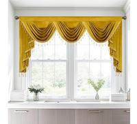 Leeva Extra Wide Velvet Valance, Waterfall Swag with Tassels, Vintage European Window Curtains for French Doors Bay Windows, Luxury Home Decor, 79"x43"